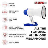 Mégaphone portable D0100HHY1BJ 30W, haut-parleur PA bleu et blanc avec amplificateur vocal USB