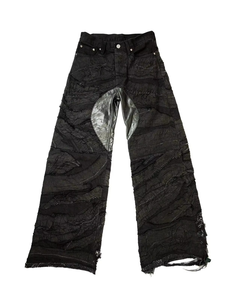 Jean en denim pour homme 2026 de haute qualité, coupe évasée, délavé bleu, avec patchs, effet usé, style streetwear hip-hop Y2K, OEM ODM, en coton - Product Image 1