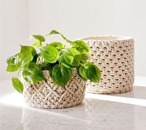 Cesta de algodón con asas, cesta de almacenamiento con borlas de macramé con asa cesta de cuerda para el vientre - Product Image 4