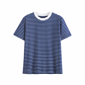 Wholesale Navy Blue <b>White</b> Striped T Shirt Casual Crew Neck Short Sleeve Summer Soft Breathable Cotton Blend Streetwear <b>tshirt</b> - Product Image 1