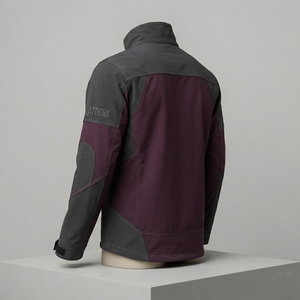 <b>Men</b> Burgundy Gray Color Block Windbreaker <b>Jacket</b> Stand Collar Full Zip Outdoor <b>Utility</b> Sports <b>Jacket</b> - Product Image 3