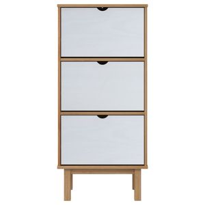 Meuble à chaussures multifonctionnel en bois de pin massif brun et blanc et bois d'ingénierie - Product Image 4