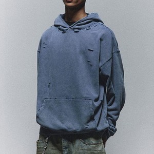 Sweat-shirt à capuche surdimensionné pour homme imprimé, couleur unie délavée, avec poche, style streetwear hip-hop, sweats à capuche personnalisés OEM ODM - Product Image 3