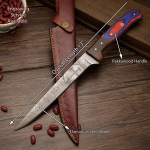 Couteau à fileter artisanal haut de gamme en acier Damas de 13 pouces, manche en bois Pakka, ambidextre, multi-usages, pour le camping en plein air, cadeau - Product Image 1