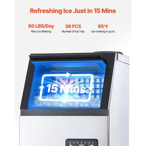 Macchina per il ghiaccio commerciale da 80 libbre/24 ore con capacità di stoccaggio di 28 libbre e 36 cubetti di ghiaccio in 15 minuti - Display digitale a LED - Product Image 2