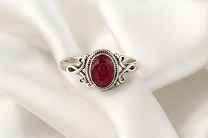 แหวนทับทิมสีชมพู แหวนเงินแท้ 925 แหวนชุบทองเหลืองและโรสโกลด์ แหวนทับทิมอินเดีย แหวนแต่งงานแฮนด์เมด แหวนหินสีชมพู - Product Image 6