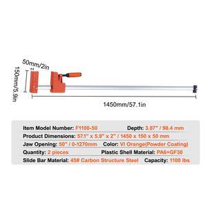 Lot de 2 serres-joints parallèles pour le travail du bois de 50 pouces, serre-joint en plastique haute résistance, capacité de charge de 1100 lb, barres de pression pour une utilisation polyvalente - Product Image 4
