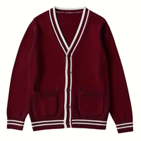 High School Children's Uniform Unisex Canvas Cardigan Sweater Soft V-Neck Knitted Jacket Anti-pilling 100% Cotton Customizable