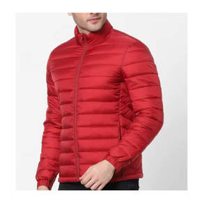 Bright <b>Red</b> Custom Lightweight Puffer <b>Jacket</b> Men Quilted Packable Winter Coat Stand Collar Zip Up OEM Factory Premium Wear - Product Image 6