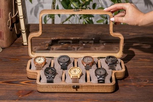 Walnut Watch <b>Box</b> 10 Slot Jewelry & Watch <b>Storage</b> Organizer with Glass Wooden Lid for Men - Product Image 2