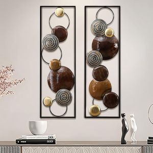 Arte Metálico Islámico para Pared, Juego de 2 Cuadros Verticales con Diseño de Unidad en Círculos, 12 x 36 Pulgadas, Decoración para el Hogar de Inspiración Árabe - Product Image 1