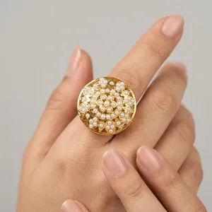 Anillos de Zirconia Estilo Vintage Kundan Jadau al por Mayor para Mujer, de Cobre y Latón Chapado en Oro, Talla Ajustable, Tradicionales Indios para Boda - Product Image 1