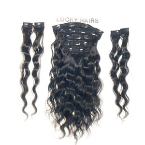 Extensiones de Cabello Remy Indio Virgen 100% al por Mayor con Clip, Ondulado, Estilo Ondas Sueltas para Mujer, Negro Natural, Tejido Profundo Tipo Agua - Product Image 1