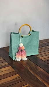 Sac fourre-tout en jute avec poignée en bambou, écologique, en fibres naturelles, pour femmes, pour le shopping, les voyages, le bureau, le marché et l'usage quotidien - Product Image 3