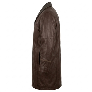 Abrigo de Cuero Genuino para Hombre, Color Marrón Oscuro, Cuello Chalazón Personalizado, Largo Medio, Proveedor Directo de Fábrica - Product Image 4