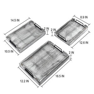 Ensemble de 3 plateaux de service en bois de pin plateaux gigognes avec poignées pour petit déjeuner plateau décoratif polyvalent pour la cuisine et la maison - Product Image 4