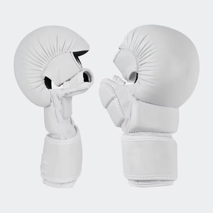 Unisex MMA Gloves Leather Half Finger Velcro Closure Black White Martial <b>Arts</b> Training Gear - Product Image 4