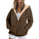 Women Solid Color Hooded Zip-Up <b>Fleece</b> <b>Sweatshirt</b> with Pockets Autumn Casual Wear 100% Cotton Eco-Friendly Waterproof - Product Image 3