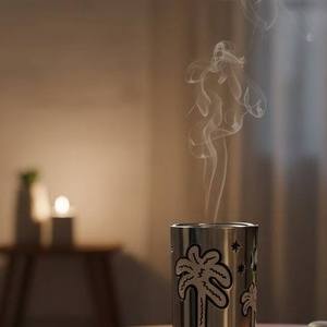 Wholesale Modern Silver Cylinder Incense Burner Bulk Luxury Metal Bakhoor Censer with Palm <b>Tree</b> Enamel Design and <b>Stars</b> - Product Image 3