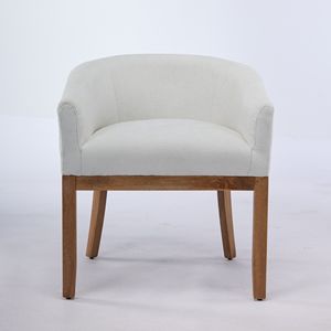 Sedie da Cucina e Sala da Pranzo in Stile Mid-Century Modern Farmhouse, Rivestite in Lino e PU, con Braccioli a Botte, in Legno Naturale Massello - Product Image 1