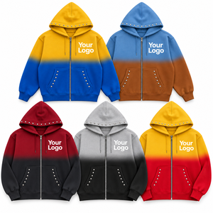 เสื้อฮู้ดซิปแบบไล่เฉดสีพร้อมโลโก้สั่งทำพิเศษสำหรับผู้ชาย สไตล์สตรีทแวร์ ผลิตจากโพลีเอสเตอร์/คอตตอน แห้งเร็ว พร้อมกระเป๋าติดกระดุม - Product Image 1