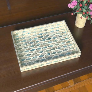 Blue Mother of Pearl Serving <b>Tray</b>: Handmade Nacre Coffee Table <b>Decor</b> Fish Pattern - Product Image 1