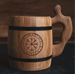 Vintage Wooden <b>Beer</b> Mug Handmade Eco-Friendly with Lid and Handgrip for Men Camping Travel Outdoor Engraved - Product Image 1