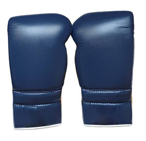 Guantes de Boxeo de Cuero Genuino Hechos a Medida de Primera Calidad al Por Mayor, Diseño con Cordones en Color Azul Marino y Dorado para Entrenamiento de Adultos - Product Image 1
