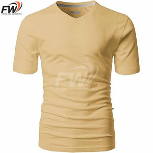 T-shirts OEM en gros pour hommes, haute qualité, tricotés en polyester/coton, anti-boulochage, coupe classique, col rond, manches courtes, col en V - Product Image 2