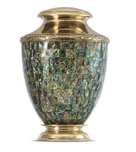 Urna Funeraria de Latón Pulido Grabado Verde Antiguo para Cenizas de Adultos, Estilo Americano/Europeo - Product Image 1