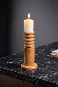 Handcrafted <b>Wooden</b> Spiral Candle Holder Rustic Pillar Candle Stand Decorative Home Table Accent - Product Image 2
