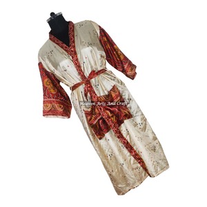 KL002 Kimono de Playa Vintage para Otoño e Invierno, Manga Larga, para Mujer, Mezcla de Poliéster y Seda, Secado Rápido, Cierre con Cordón, Bata de Baño - Product Image 1