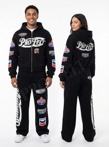 Ensemble de survêtement décontracté et confortable avec logo brodé personnalisé OEM/ODM, sweat à capuche zippé et pantalon de jogging, style streetwear - Product Image 2
