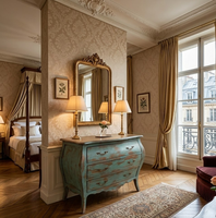 Commode à 3 tiroirs de style français bleu antique, meuble de rangement d'appoint de luxe vintage en bois, meuble de chambre à coucher