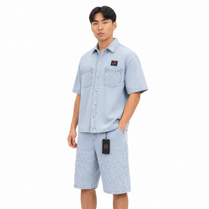 Ensemble short en jean pour homme – Tissu durable, chemise élégante et short assorti, coupe confortable, idéal pour l'été - Product Image 5