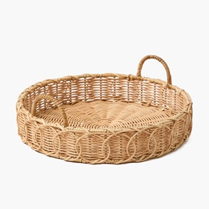Plateau décoratif en bois pour table basse, plateaux en rotin tressé à la main, meilleur prix, organiseurs de rangement naturels - Product Image 1