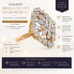Exquisite Brilliant Cut <b>Diamond</b> <b>Ring</b> | 14K Rose Gold Statement <b>Ring</b> for Women | Luxury Engagement Anniversary Fine Jewelry Gift - Product Image 5