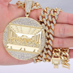 Collar con Colgante de Moda Hip Hop con Cadena Cubana de 13mm, Collares HipHop Iced Out, Conjuntos de Joyería con Colgante de la Última Cena - Product Image 1