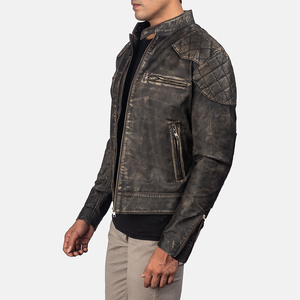 Wholesale Distressed Brown Leather <b>Jacket</b> for <b>Men</b> High Quality New Style Stand Collar Fur Decoration Streetwear Breathable - Product Image 3