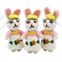 Poupée Lapin Traditionnelle en Feutre de Laine 100% Certifiée Écologique, Ornements de Noël, Lunettes, Robe Rose, Fleur Brodé, Faite à la Main