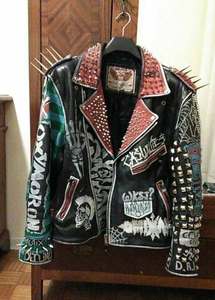 <b>Gothic</b> Punk Studded Rivet Premium Cowhide Unisex Motorcycle Leather <b>Jacket</b> with Solid Winter Design Logos and Color Combination - Product Image 4
