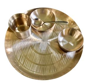 Traditional Brass Dinnerware Set with Thali Plate 2 Glasses 2 Bowls <b>Spoon</b> Indian Festive Table <b>Serving</b> Wholesale - Product Image 6