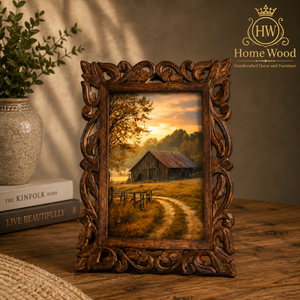 Handmade Wooden Rectangular Photo <b>Frame</b> Ornate Carved Tabletop Decorative <b>Picture</b> <b>Frame</b> Horizontal - Product Image 1