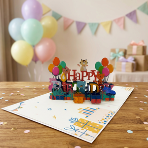 Carte d'anniversaire et de Thanksgiving 3D Pop Cat, artisanat en papier fait main de Hanoï, impression offset tendance, design personnalisé, découpe laser animalière - Product Image 5