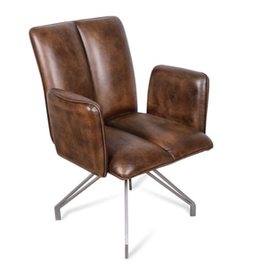 Brown Upholstered Swivel <b>Dining</b> <b>Chair</b> Leisure Armchair Metal Base Revolving Side <b>Chair</b> for Home Hotel - Product Image 2