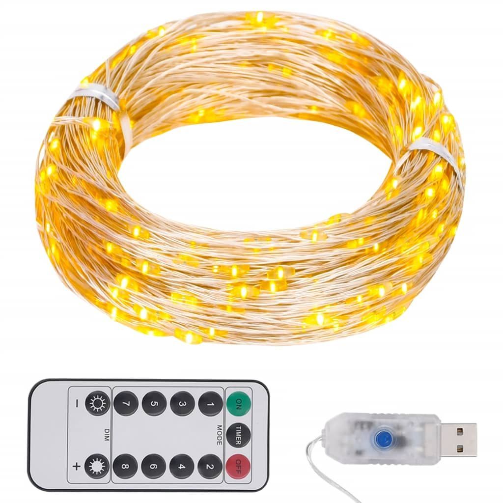 LED String Light 150 Warm White LEDs 49.2 In Decorative Lighting With Remote Control USB Powered