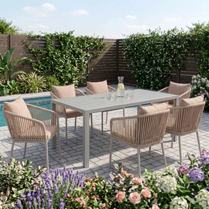 Ensemble de salle à manger pour l'extérieur, mobilier de jardin OEM/ODM, table et chaises de patio en aluminium ou en bois, 4/6/8 places, coussins personnalisés - Product Image 1