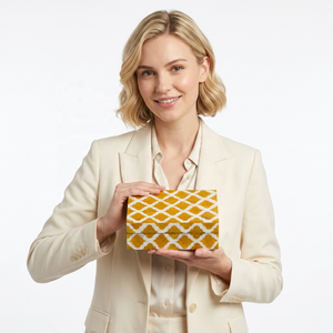 Handmade Resin Inlay Jewelry <b>Box</b> with Yellow Geometric Pattern for Necklace & Ring <b>Storage</b> - Product Image 1