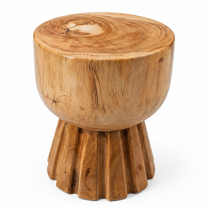 Sania Durable Wood Pedestal <b>Stool</b> Hand-Carved Natural Grain Rustic Modern Living Room Furniture Home Seating Ottoman Hotel Entry - Product Image 1