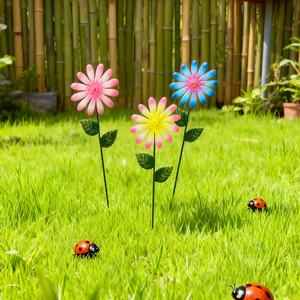 Iron Multicolor Sunflower Garden <b>Stakes</b> Painted Finish Weatherproof Flower Picks Outdoor Yard <b>Ground</b> Installation - Product Image 6